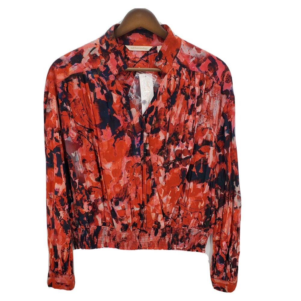 New Soft Surroundings Womens Rioja Crossover Top Blouse Red Abstract Size Small